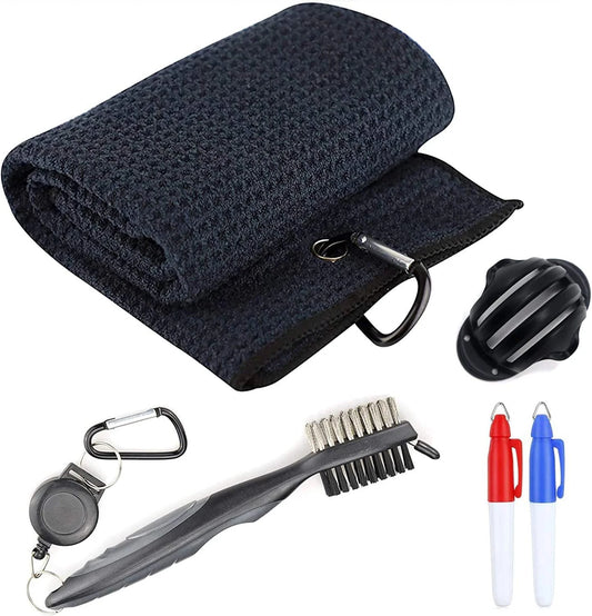 Golf Essentials Kit with Golf Towel, Cleaning Brush, and Ball Alignment Kit golf brush