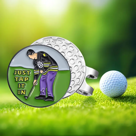 (Just Tap It In) Premium Golf Ball Marker with High-Quality Magnetic Hat Clip – Durable, Strong Hold, and Easy Access on the Course