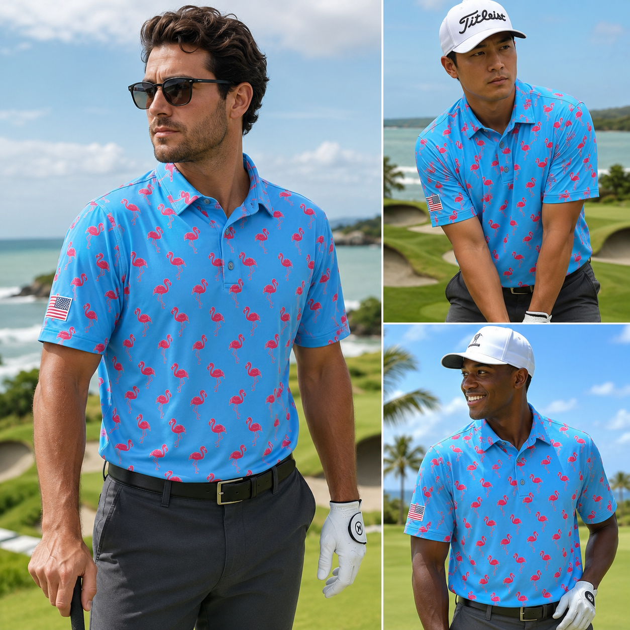 (Men) UniCaddie Ace Golf Polo – Crisp, Classic, Cool in Cyan Flamingo!