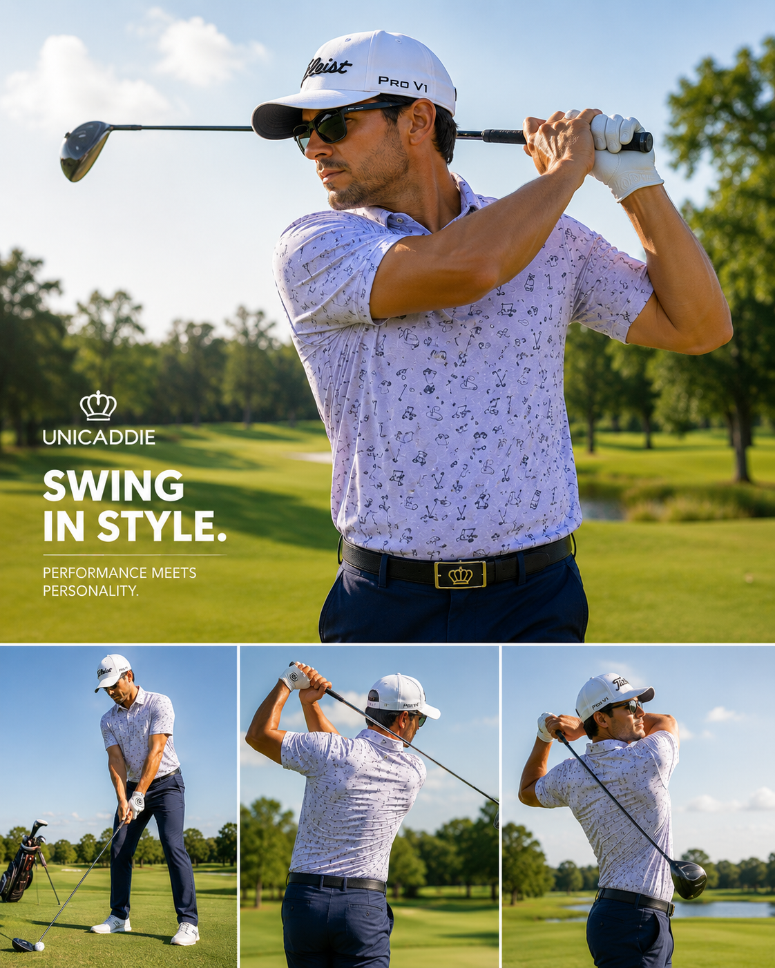(Men) UniCaddie Ace Golf Polo – Crisp, Classic, Cool in White!
