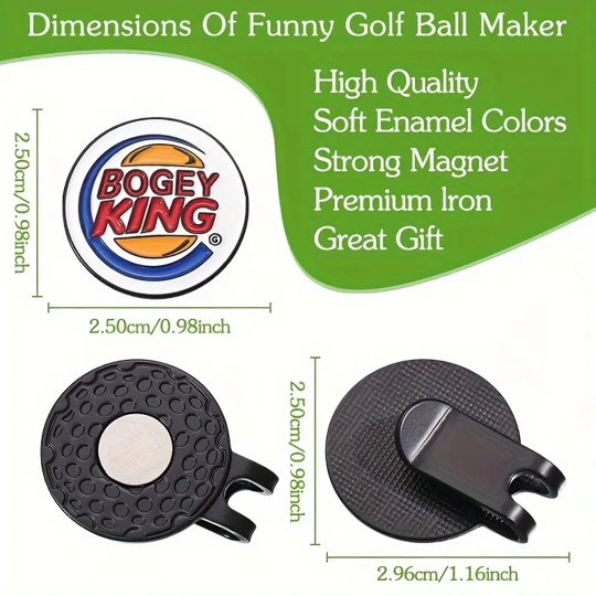 (Bogey King) Premium Golf Ball Marker with High-Quality Magnetic Hat Clip – Durable, Strong Hold, and Easy Access on the Course