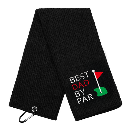 UniCaddie Best Dad By PAR Golf Towel with Quick-Dry Dual-Sided Design, Portable Carabiner, Gentle Cleaning, Durable & Easy-Care - Perfect for Golf