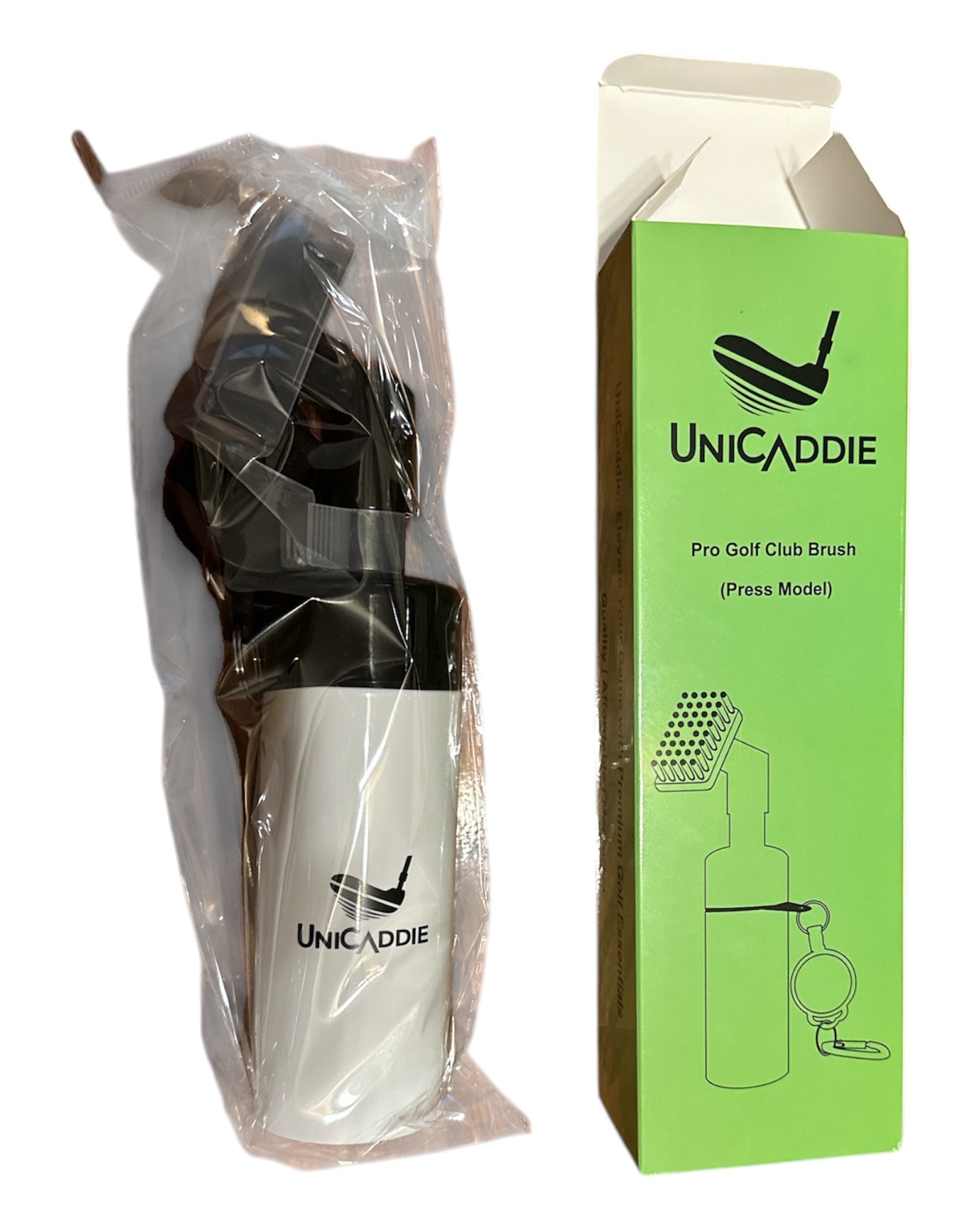 UniCaddie Press Type Golf Club Cleaning Brush – Leak-Proof 4oz Water Bottle & Clip for On-the-Go Clean! 🏌️‍♂️💧✨
