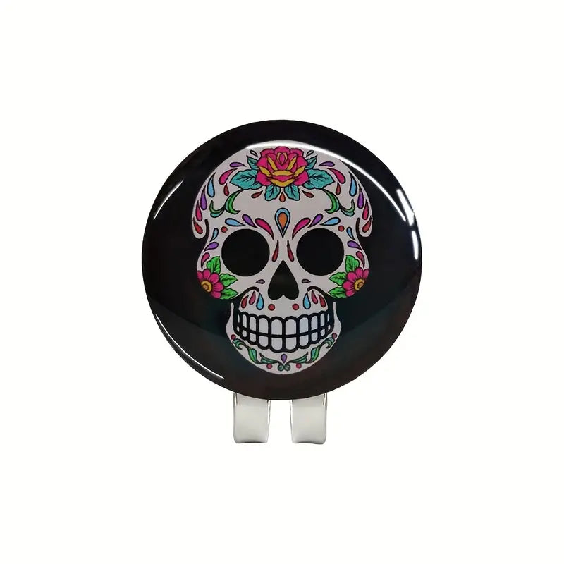 (Sugar Skull) Golf Ball Marker with High-Quality Magnetic Hat Clip – Durable, Strong Hold, and Easy Access on the Course