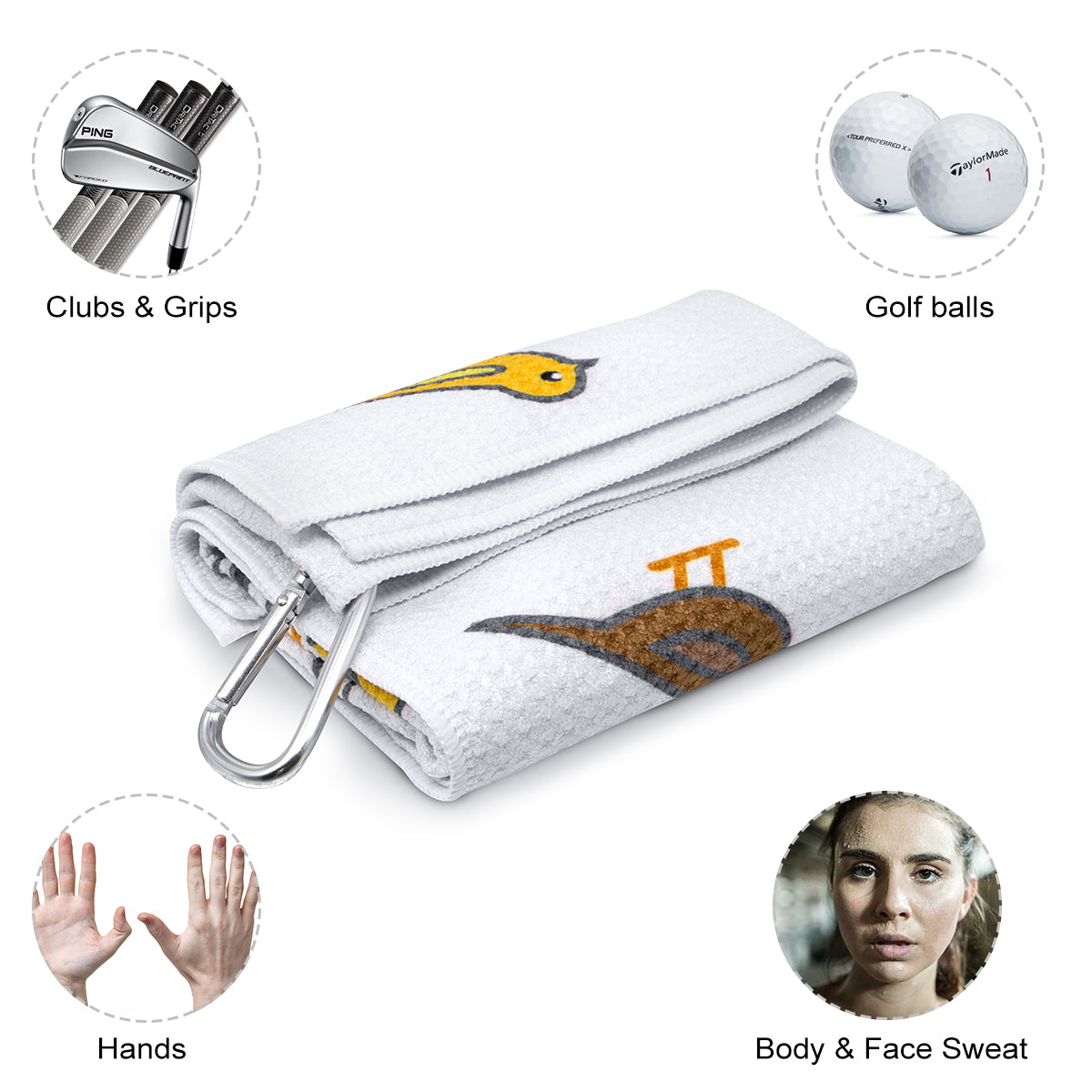 Microfiber Golf Towel (Birdie)with Quick-Dry Dual-Sided Design, Portable Carabiner, Gentle Cleaning, Durable & Easy-Care - Perfect for Golf- Premium Performance Towel